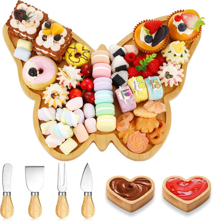 Weysat Butterfly Charcuterie Boards Set Large Butterfly Platter and Knife Set Cheese Fruit Cracker Charcuterie Boards Serving Tray Platter Plate for Baby Christening Wedding Bridal Shower Decoration