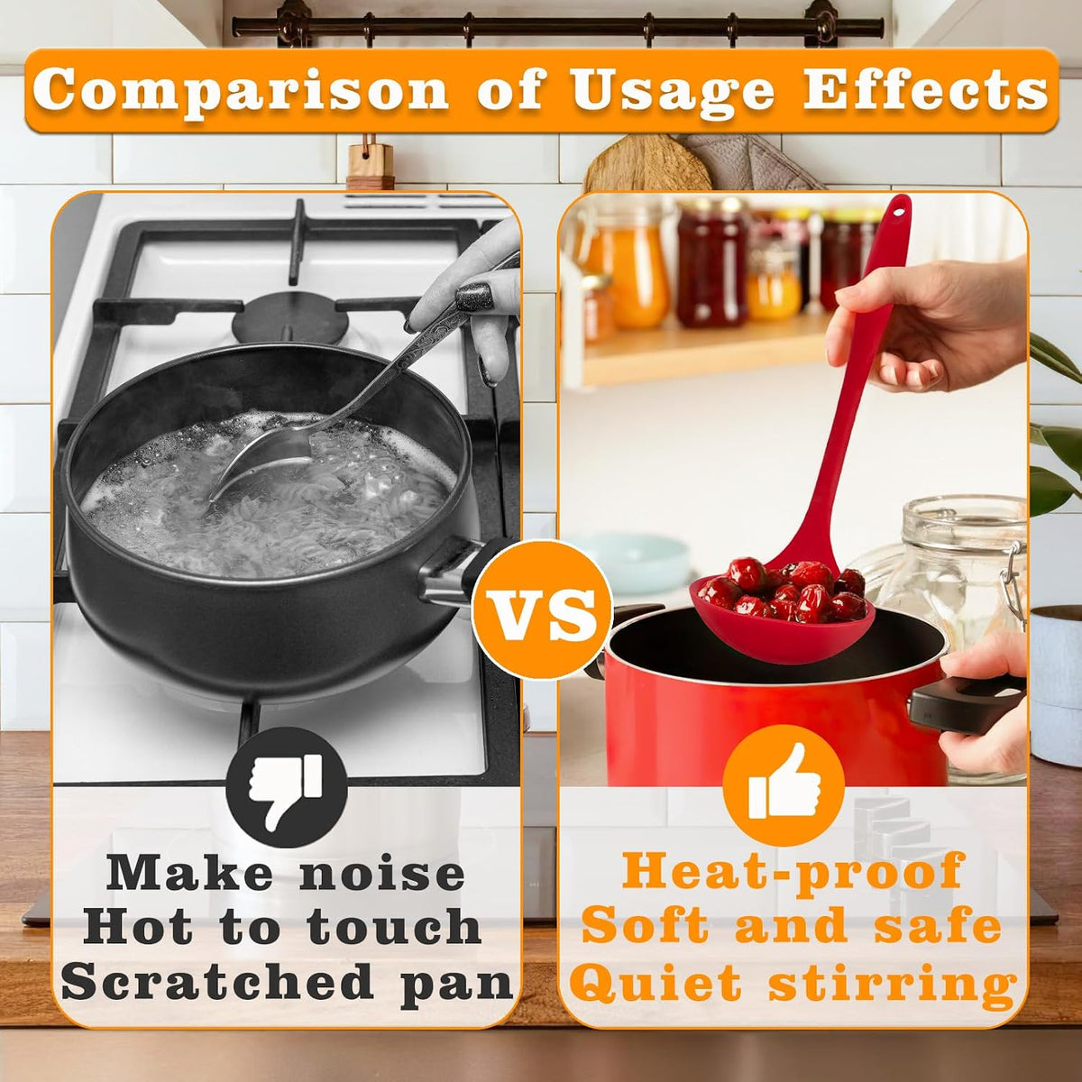 Premium Silicone Ladle Set: Nonstick Heat Resistant Kitchen Spoon 2-Pack