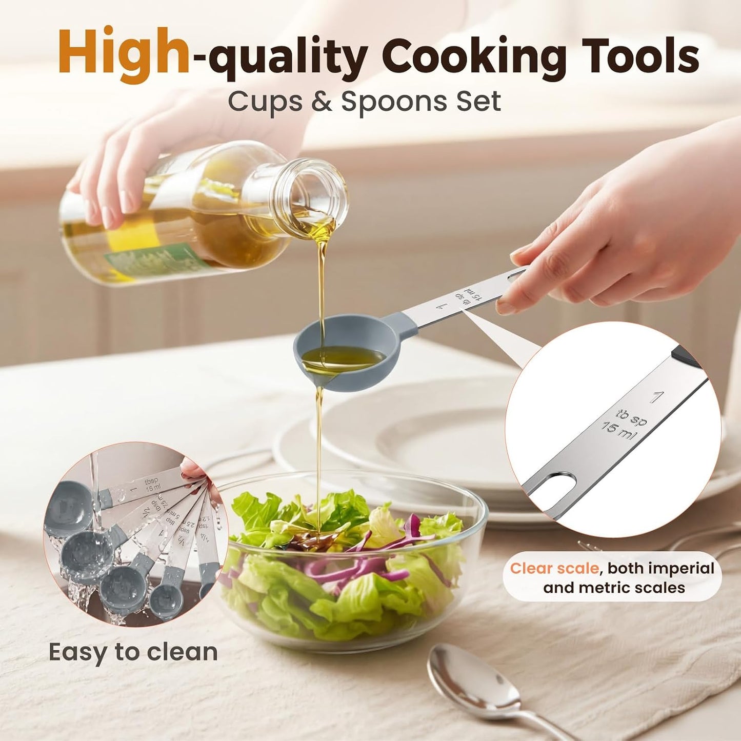 16PCS Measuring Cups and Spoons Set, Measuring Spoon Set with Metric and US Measurements, Fits for Measuring Dry and Liquid - Black