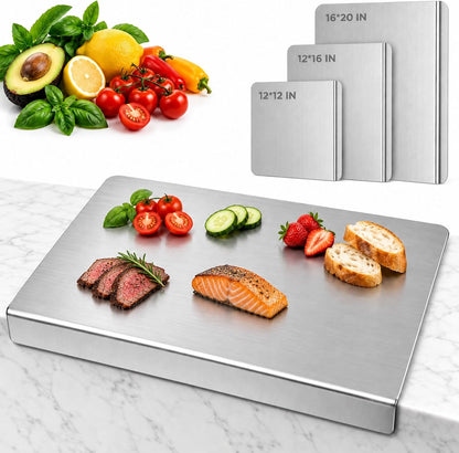Kant Stainless Steel Cutting Board with Lip, Steel Cutting Boards for Kitchen Non-Toxic Dishwasher Safe Chopping & Kneading Board for Dough Meat/Vegetable/Fruit/Bread/Baking Gift-Ready(S+L)