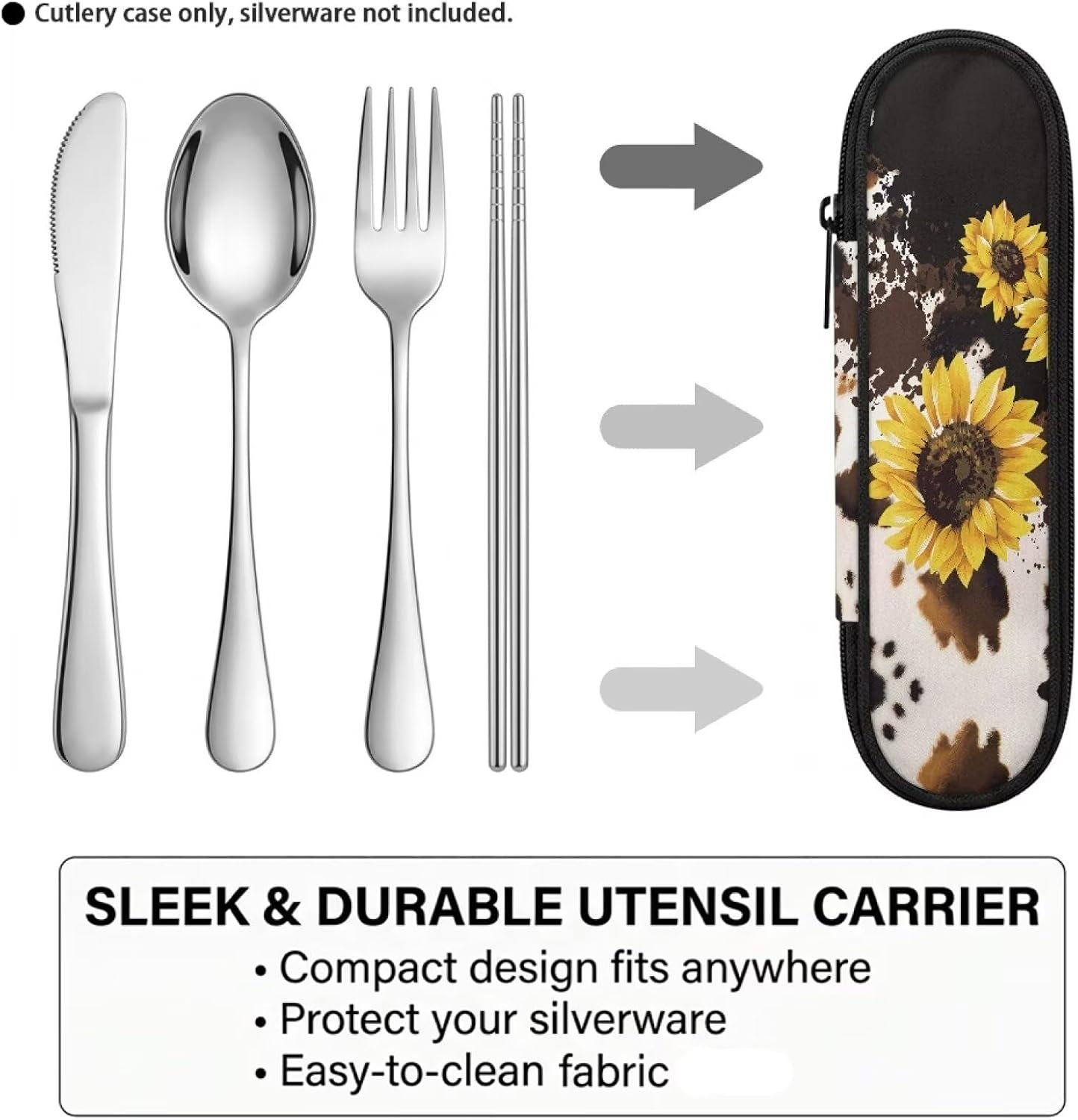 Travel Cutlery Set with Case for Kids Portable Utensil Case Reusable Silverware Pouch for School Travel Lunch Capybara Flower