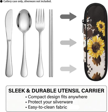 Travel Cutlery Set with Case for Kids Portable Utensil Case Reusable Silverware Pouch for School Travel Lunch Capybara Flower