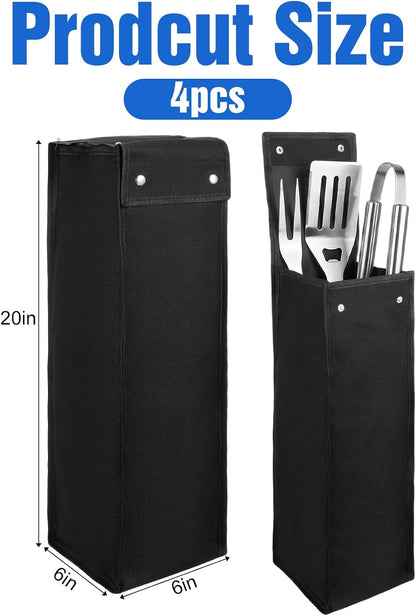 2 Pcs Grill Utensil Storage Bag BBQ Tool Storage Bags Barbecue Hardware Tool BBQ Utensil Holder Pouch Oxford Cloth Accessory Foldable for Camping Hiking, Black