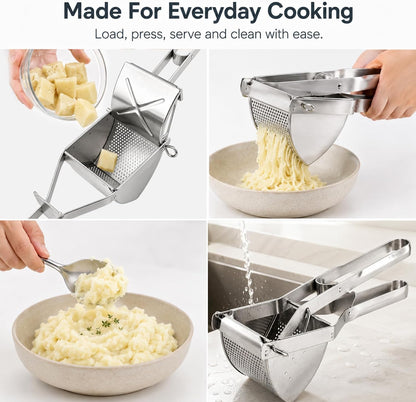 22 oz Potato Ricer & Masher, Heavy Duty Large Food Masher Stainless Steel