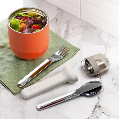 ZOKU Pocket Utensil Set, Blue - Stainless Steel Fork, Knife, and Spoon Nest in Case - Portable Design for Travel, School, Work, Picnics, Camping and Outdoor Home Use