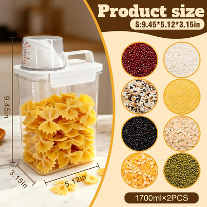 Upgraded Cereal Storage Container Set of 2 - 1600ML (54oz) Airtight Food Storage Organizer with Pour Spout & Measuring Cup for Rice, Flour, Sugar, Oatmeal, Pet Dog Cat Bird Food Dry Food Keep Fresh