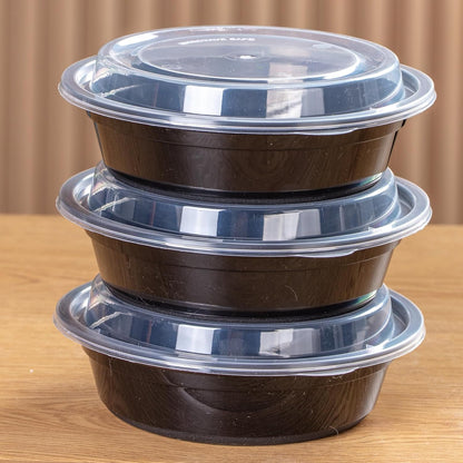 30oz Meal Prep Containers Bulk 50-Pack - 2-Compartment with Lids, Leakproof, Microwave/Freezer/Dishwasher Safe - Commercial Food Storage, Black