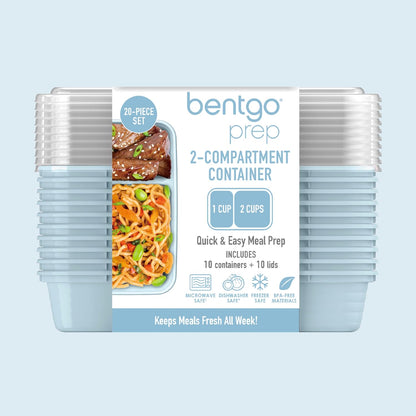 Bentgo Prep - 20-Piece 2-Compartment Reusable Meal Prep Containers with Lids, PFAS & BPA Free Materials, Durable, Microwave, Freezer, & Dishwasher Safe To Go Food Storage (Rose Gold)
