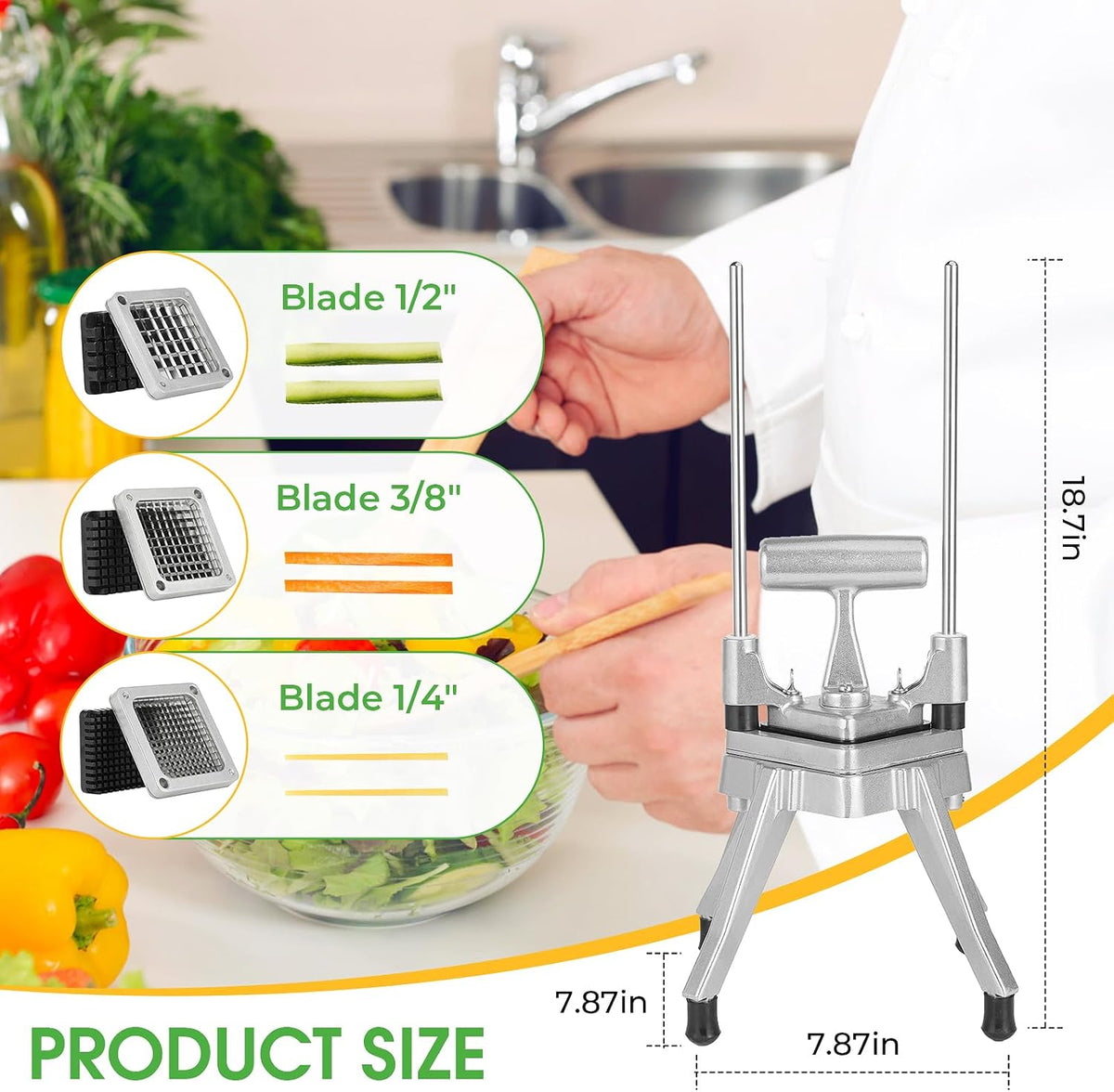 4-in-1 Commercial French Fry Cutter, 4-Blade Vegetable Chopper