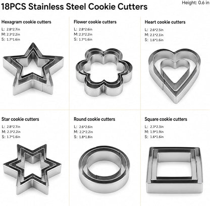 18 Pcs Stainless Steel Cookie Cutters Variety Pack Biscuit Cutter Molds
