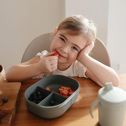 mushie Kids Bento Lunch Box | 3-Compartment & Removable Divider + Fork & Spoon Utensils | Great For Meals, School, Snacks On-the-Go | Dishwasher Safe (Blush)