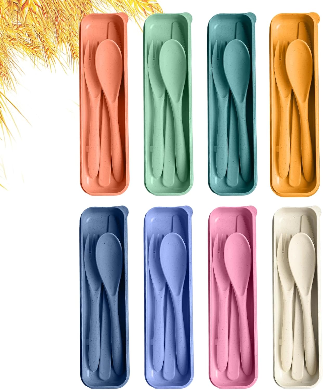 Travel Utensils with Case, 2 Sets Reusable Utensils Set with Case, Wheat Straw Utensils for Lunch Box Accessories, Camping Utensil Set for School Work Lunch or Daily Use（Black）