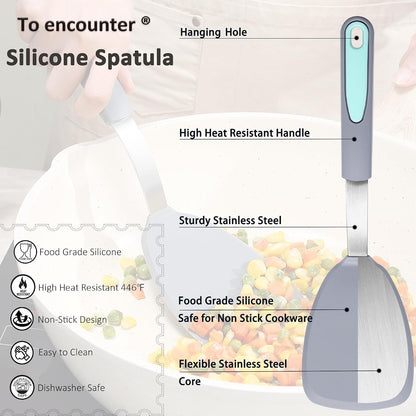 To encounter 3 Pieces Silicone Spatula Set, Heat Resistant Flexible Turner Spatulas, Nonstick Cookie Spatula, Fish Spatula, Dishwasher Safe, Navy Blue
