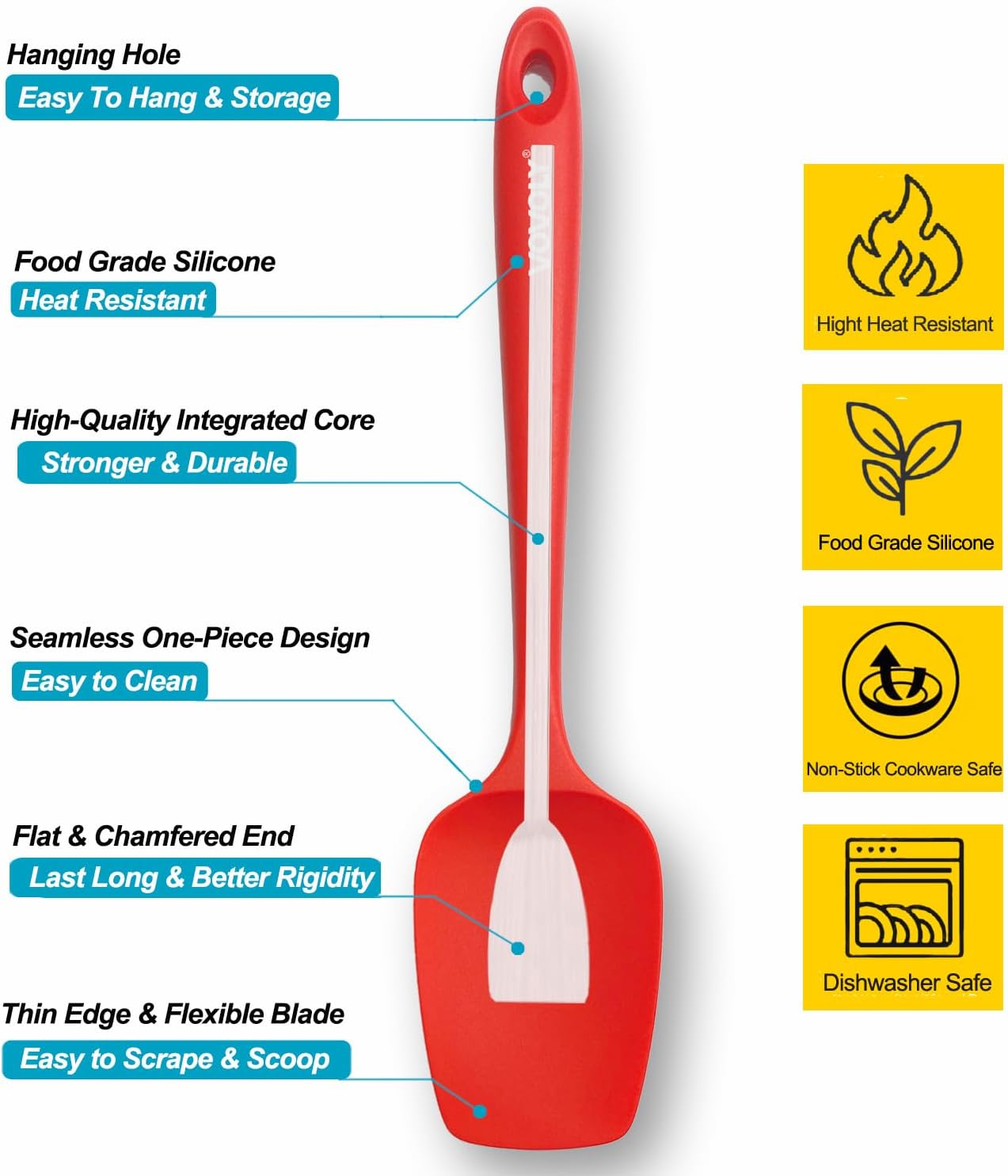 Silicone Spatula Set, High Heat Resistan Rubber Spoon Spatula, Non-Stick Spoonula with Seamless One Piece Design, Flexible Scrapers Baking Mixing Tool,3 Pack, Black