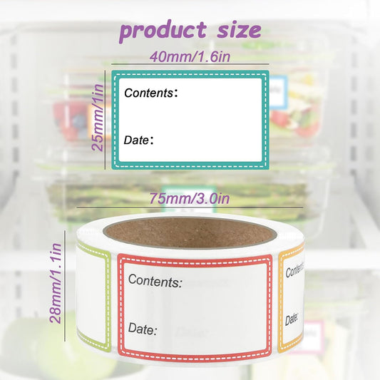 Removable Freezer Labels, 1 X 1.6in Food Date Stickers for Food Containers 1000pcs Refrigerator Food Storage Labels Kitchen Freezer Tape to Write On No-Residue Easy Peel Off
