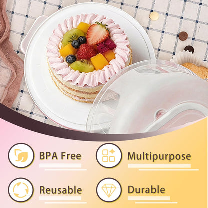 Plastic Cake Carrier with Lid and Handle, Multipurpose Cake Stand Holder Container for 11 in Cake, Round Cupcake Storage Box Serving Tray with Cover for Bundt Dessert Pie Pizza Eggs Fruit White