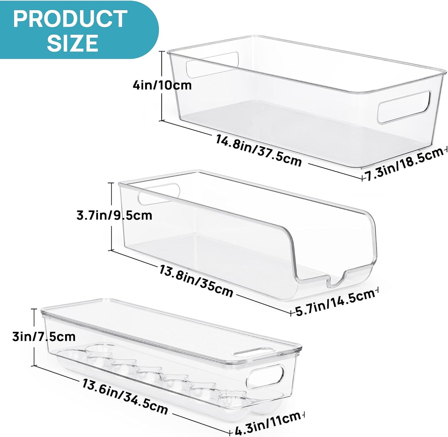 Vtopmart Set of 8 Fridge Organizer, Refrigerator Organizer Bins with Handles, Freezer Organizer Clear Organizing Bins, BPA-Free Fridge Storage Containers for Fridge, Freezer, Cabinet, Kitchen, Pantry