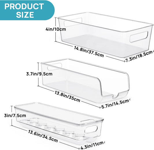 Vtopmart Set of 8 Fridge Organizer, Refrigerator Organizer Bins with Handles, Freezer Organizer Clear Organizing Bins, BPA-Free Fridge Storage Containers for Fridge, Freezer, Cabinet, Kitchen, Pantry