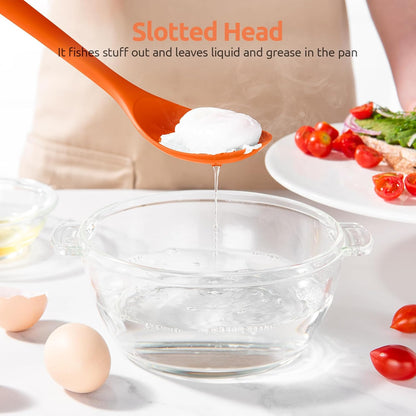 600ºF Heat Resistant Silicone Spoons: U-Taste 13.3in Solid & Slotted Kitchen Cooking Tool, Nonstick Long Rubber Utensil, Sturdy for Mixing, Serving, Stirring, Frying, Basting (Aqua Sky, 2PCS)