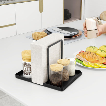 LSK Napkin Holder, Metal Napkin Holder for Table with Salt and Pepper Shakers Caddy, Napkin Storage Dispenser for Kitchen Dinner Table and Picnic Decors, Gold