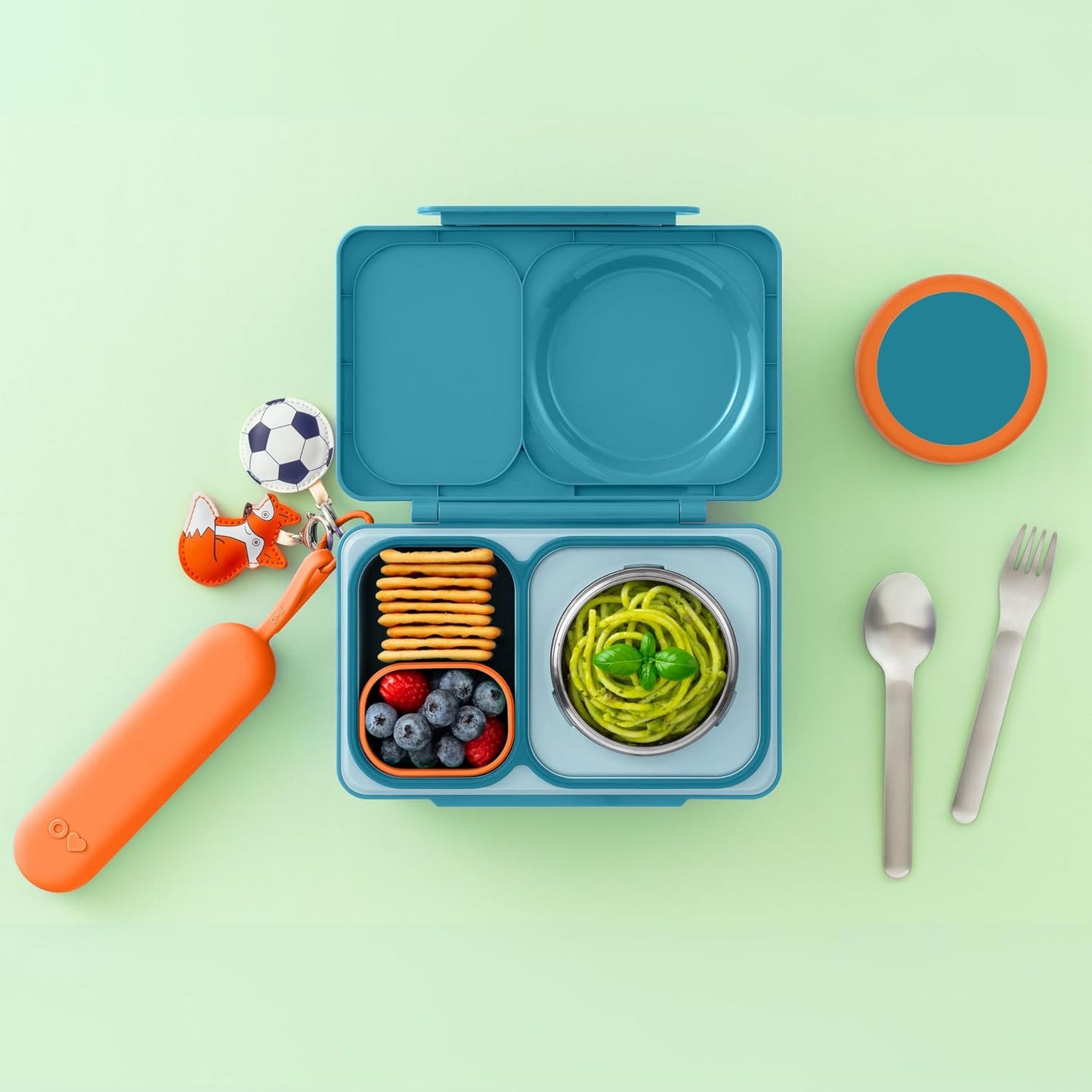Omie OmieBox Kids Utensils Set with Case - 2 Piece Plastic, Reusable Fork and Spoon Silverware with Pod for Kids (Mint Green)