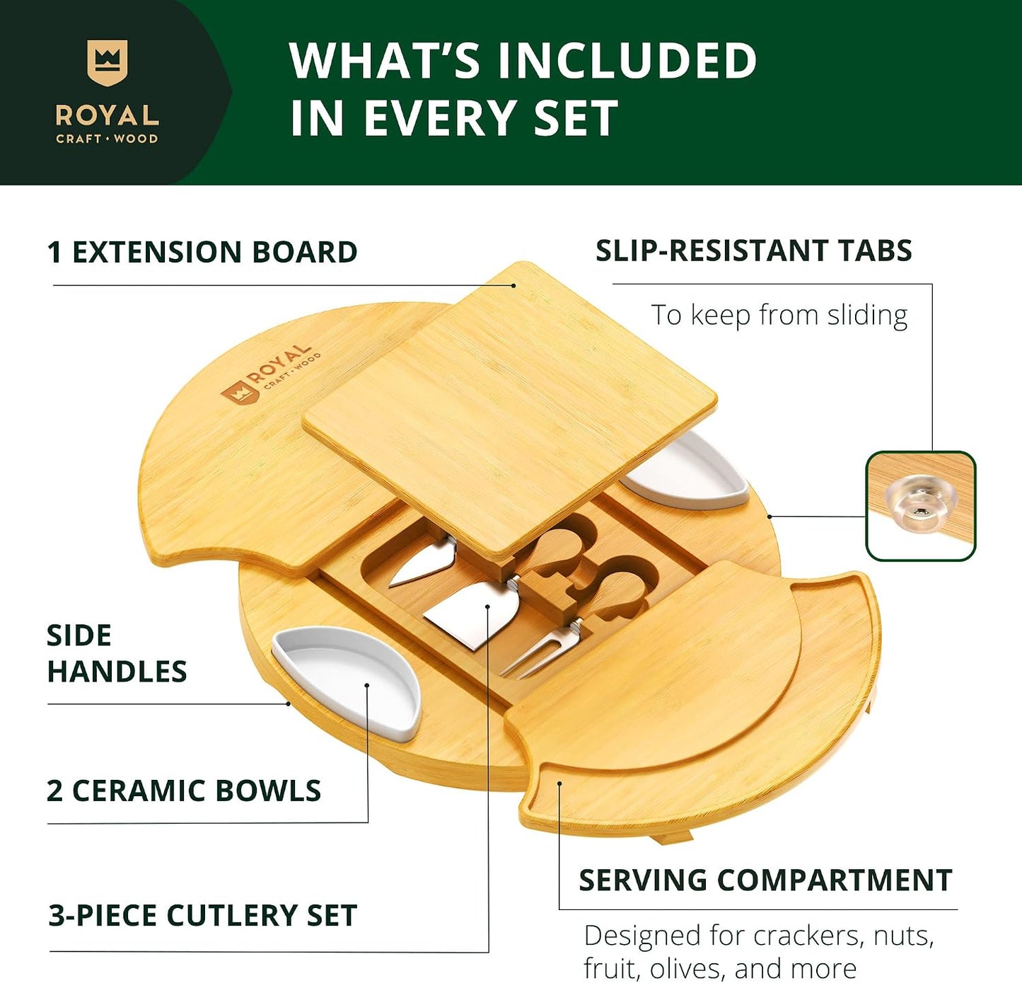 ROYAL CRAFT WOOD Premium Bamboo Charcuterie Board Set - Cheese Platter & Serving Tray & Serving Utensils - Perfect Housewarming Gift, Wedding, Bridal Shower Gift - Ideal for Entertaining and New Home