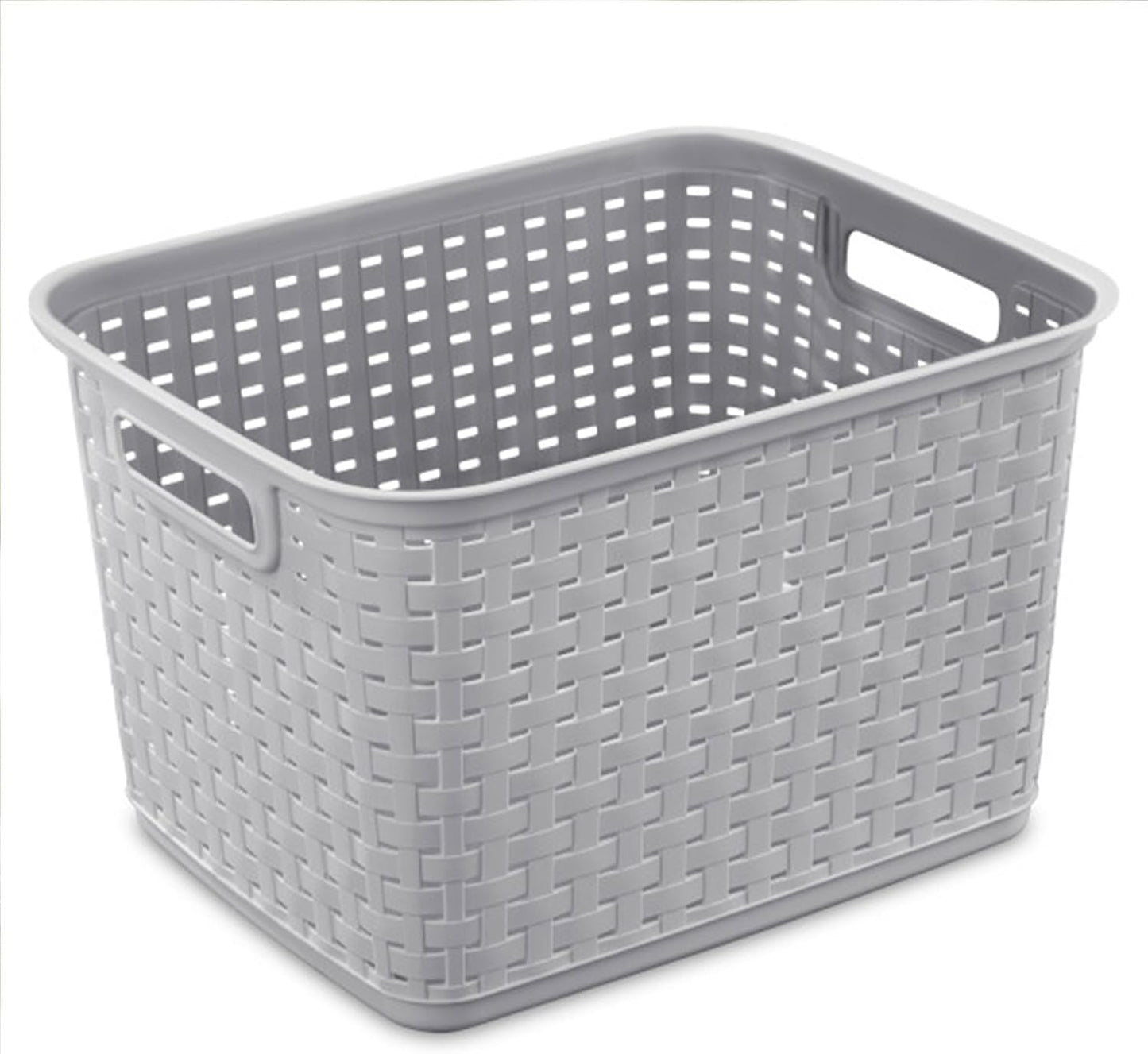 Sterilite 6-Pack Tall Weave Basket, Woven Plastic Storage Baskets for Organization, Cement Gray - Organizing Bin Containers with Handles for Bedroom, Bathroom, Dorm, Laundry Room, and Closet