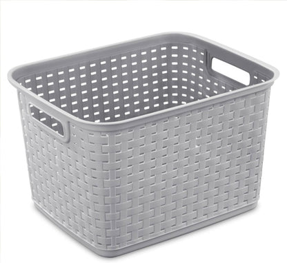 Sterilite 6-Pack Tall Weave Basket, Woven Plastic Storage Baskets for Organization, Cement Gray - Organizing Bin Containers with Handles for Bedroom, Bathroom, Dorm, Laundry Room, and Closet
