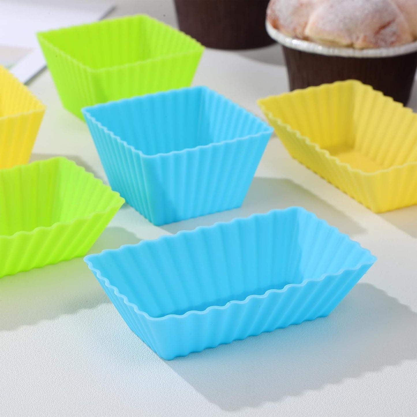HOMSFOU 18 pack Silicone Cupcake Liners, Reusable Silicone Muffin Cups Silicone Cupcake Molds Lunch Box Dividers Rectangular Square, W14403YQ0NJUJRJ2832N