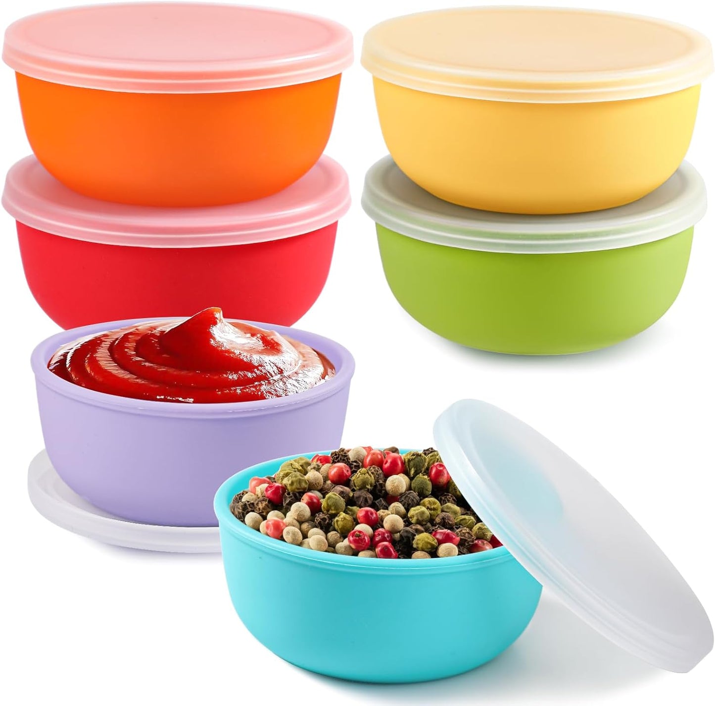 Webake 3" Silicone Pinch Bowls for Cooking Prep, 2oz Small Dipping Bowls Sauce Condiment Containers with Lids, BPA Free Set of 8