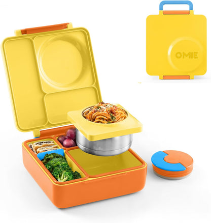 OmieBox Bento Box for Kids - Insulated Bento Lunch Box with Leak Proof Vacuum Insulated Food Jar - 3 Compartments, Two Temperature Zones (Blue Sky)