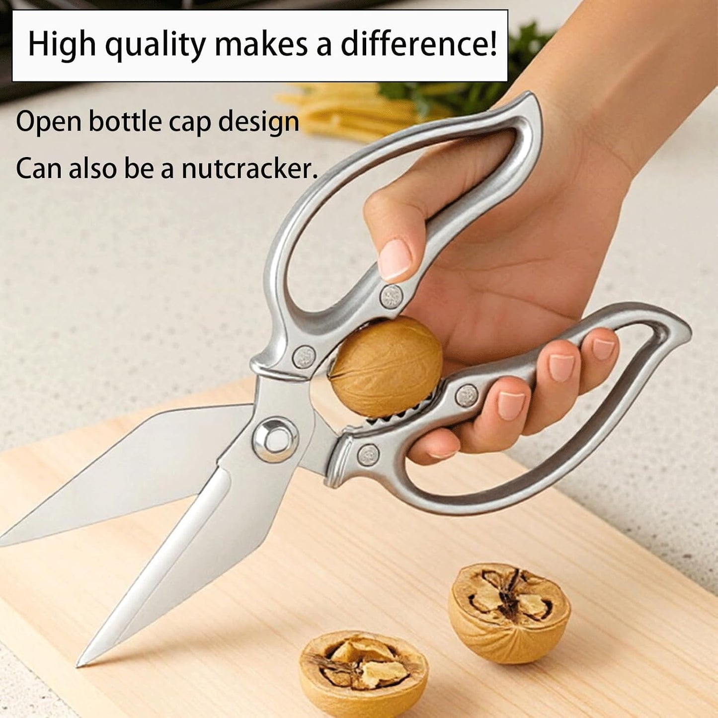 Kitchen Shears Heavy Duty Kitchen Scissors Stainless Steel Sharp Cooking Shears for Chicken Meat Poultry Fish Vegetables Multipurpose Utility Food Kitchen Scissors, Gifts for Women（Sliver）