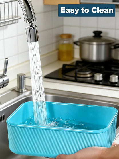 4 PCS 3.5 Cup Silicone Freezer Trays with Lid, Durable Silicone Soup Freezer Molds for Meal Prep and Food Storage, Reusable Freezer Containers for Soups Sauces Stews Curries (Lake Blue)