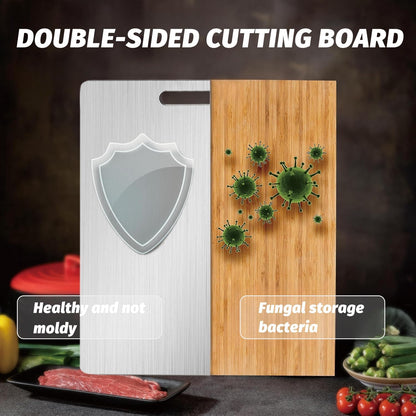 New Upgraded Titanium Cutting Board, Stainless Steel Cutting Boards For Kitche, Dishwasher Safe Double-sided Chopping Board with Peeler and Anti-slip Mat(18"L x 12"W)