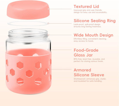 Gemice 6-Pack 10oz Glass Mason Jars with Silicone Sleeves, Airtight BPA-Free Overnight Oats Containers with Lids, Dishwasher Safe Leak-Proof Meal Prep Jars for Chia Pudding, Yogurt, Snacks