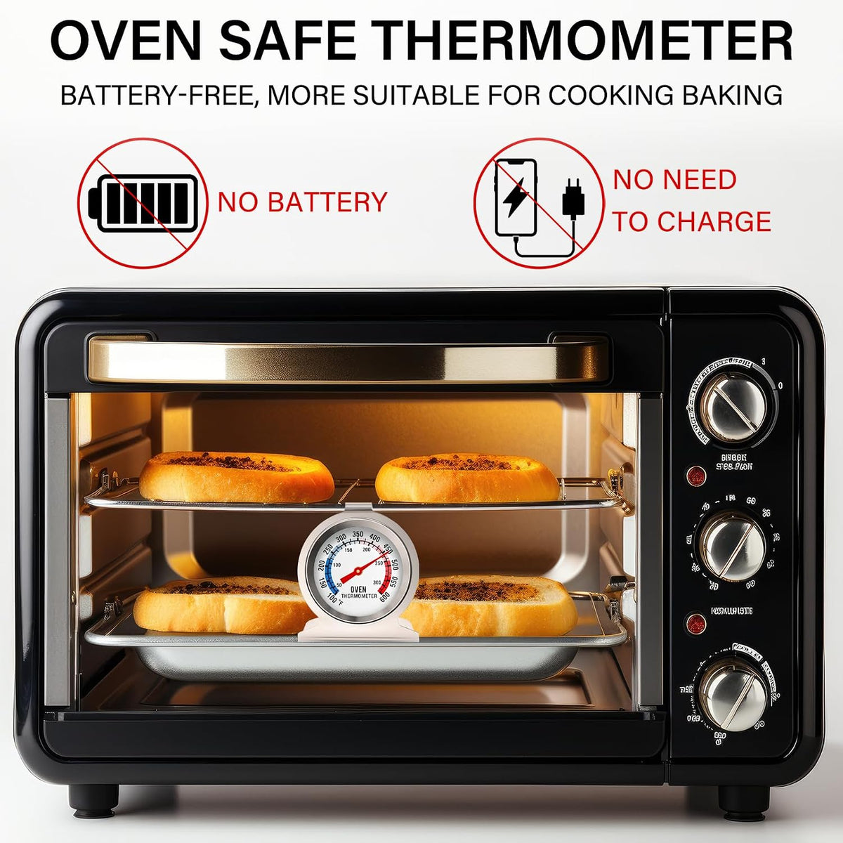 Oven Thermometer 50-300°C/100-600°F Stainless Steel Oven Thermometers with Large Dial, Oven Temperature Gauge for BBQ Cooking Baking Grill Smoker