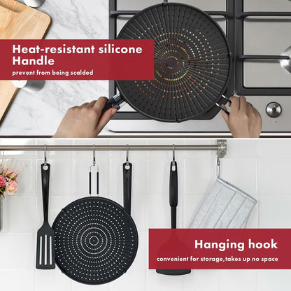 INYOU Silicone Splatter Screen for Frying Pan Suitable for 13” Pans, Multi-Use Grease Splatter Guard Heat Resistant to Hot Oil Food Safety Oil Splash Guard