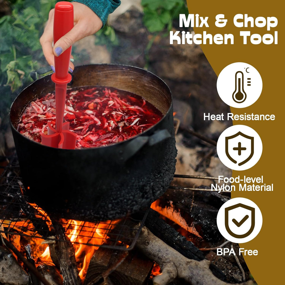 Meat Masher, Red, 5 Curve Blade
