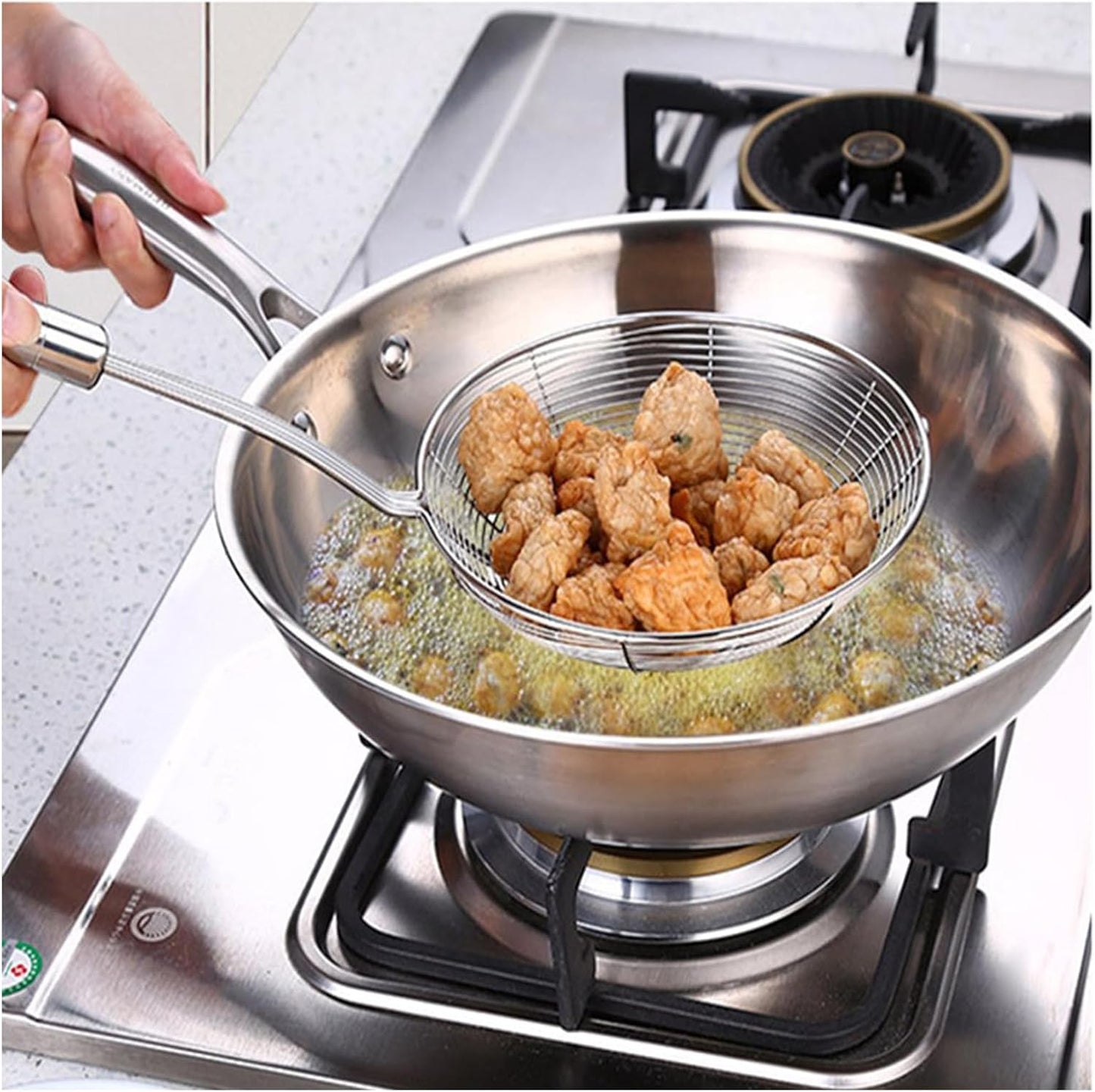 TENTA Kitchen Multi Kitchen Utensil Stainless Steel Cooking Skimmer Slotted Fish Turner Spatula Spoon Colander Drain Water Filter Spoon Hot Pot Scoop Comfortable Grip Design Strainer Ladle for Kitchen
