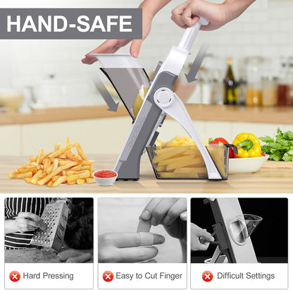 [All in 1] Upgraded Version Safe Mandoline Slicer for Kitchen, Adjustable Thickness. Veggie Slicer, Rapid Prep Mandoline, Detachable Blade, Cleaning Brush/Paring Knife (Black Knight)