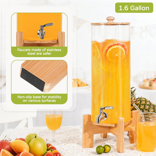 MOBYKE 2.2 Gallon Drink dispenser, Large Water Glass Beverage Dispenser With Wood Stand for Parties With Stainless Steel Spigot, Ideal for Lemonade,Juice, Tea, and Party Drinks