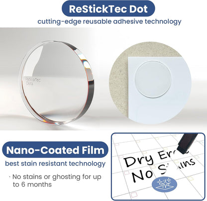 Non-Magnetic Dry Erase List for Fridge - Reusable 8"x11.5" List and Weekly Planning Board Stick to Most Smooth Surfaces - 3 Dry Erase Markers Included