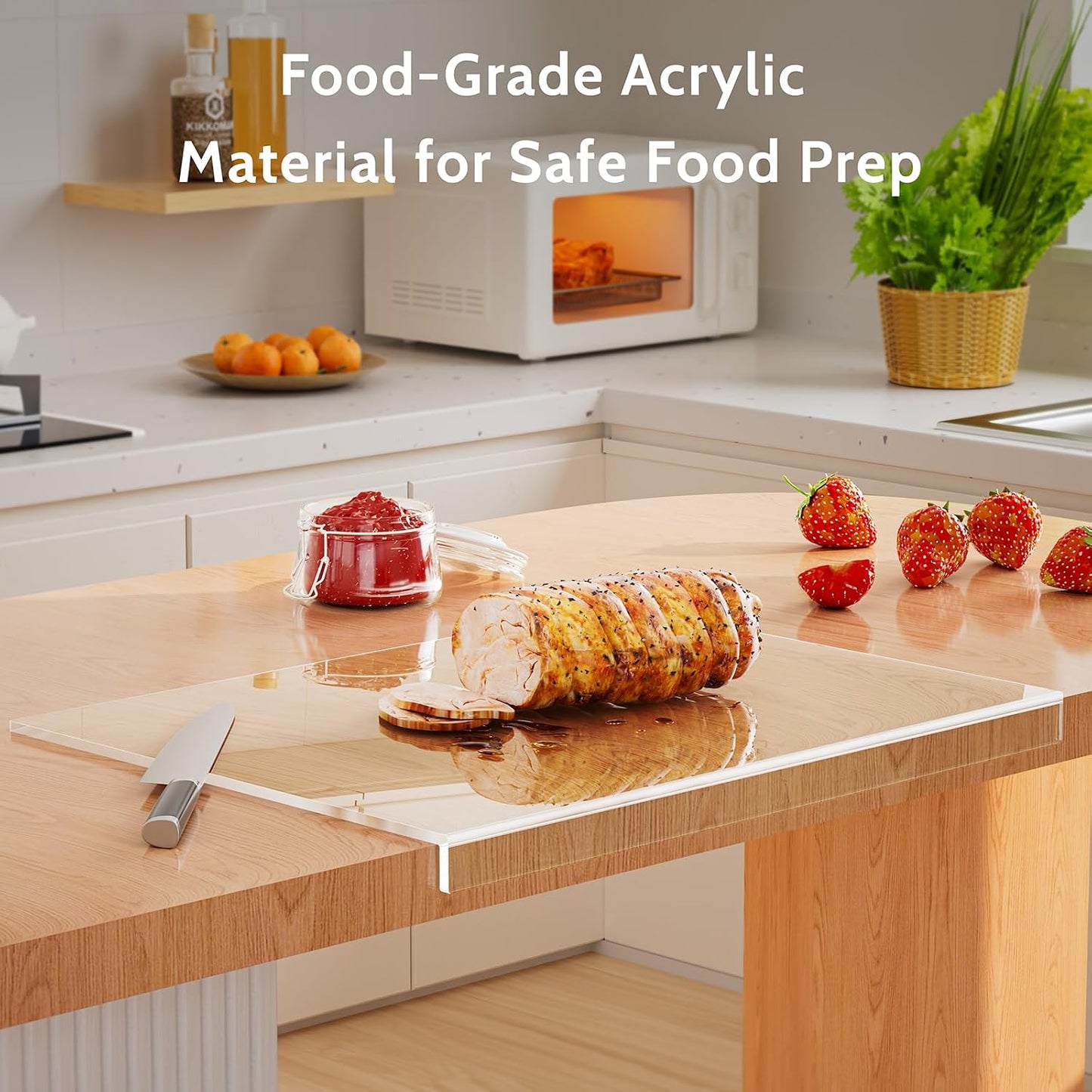 HELPLEX Acrylic Cutting Board with Counter Lip – Set of 3 Clear Non-Slip Chopping Boards and Cutting Boards for Kitchen Countertop, 17.5x13.5 & 16x12 + 8x12 Tray, Gift for Home Cooks