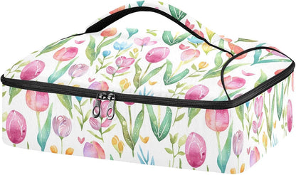 Casserole Carrier Insulated Floral Pink Flower Dish 9x13 with Lid Party Travel Warmer Bag for Hot or Cold Food Lasagna Pizza Holder Tote - Colors B