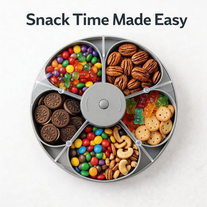 Snack Spinner with Lid, Rotating 5 Compartment Snack Tray for Fruit, Nuts, Candy and Appetizers, Divided Serving Container for Party, Family Night and Kitchen Counter (Blue)