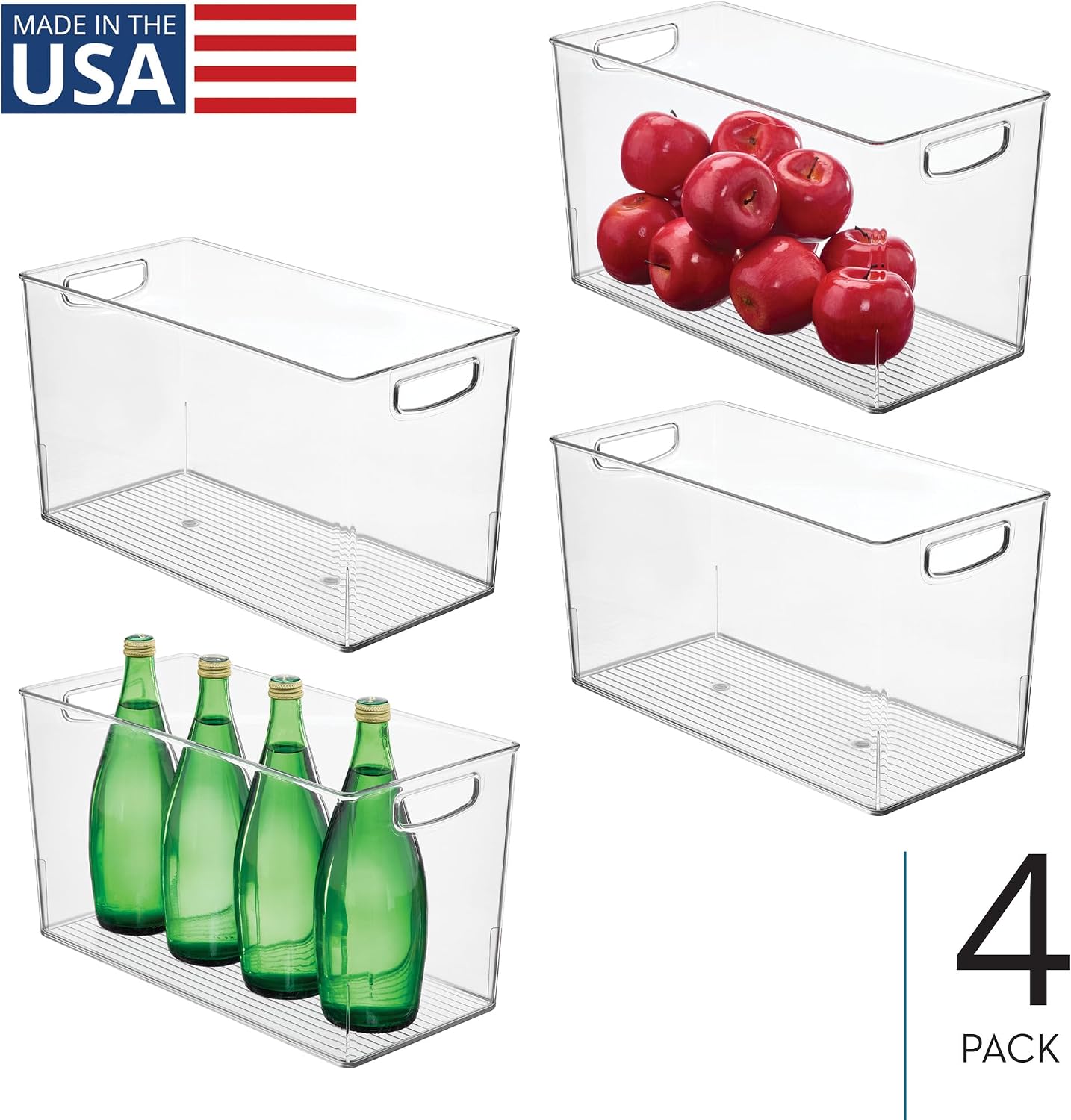 iDesign Pantry Bin with Handles - Kitchen Storage Bins for Cabinets, Pantry, or Fridge - Clear