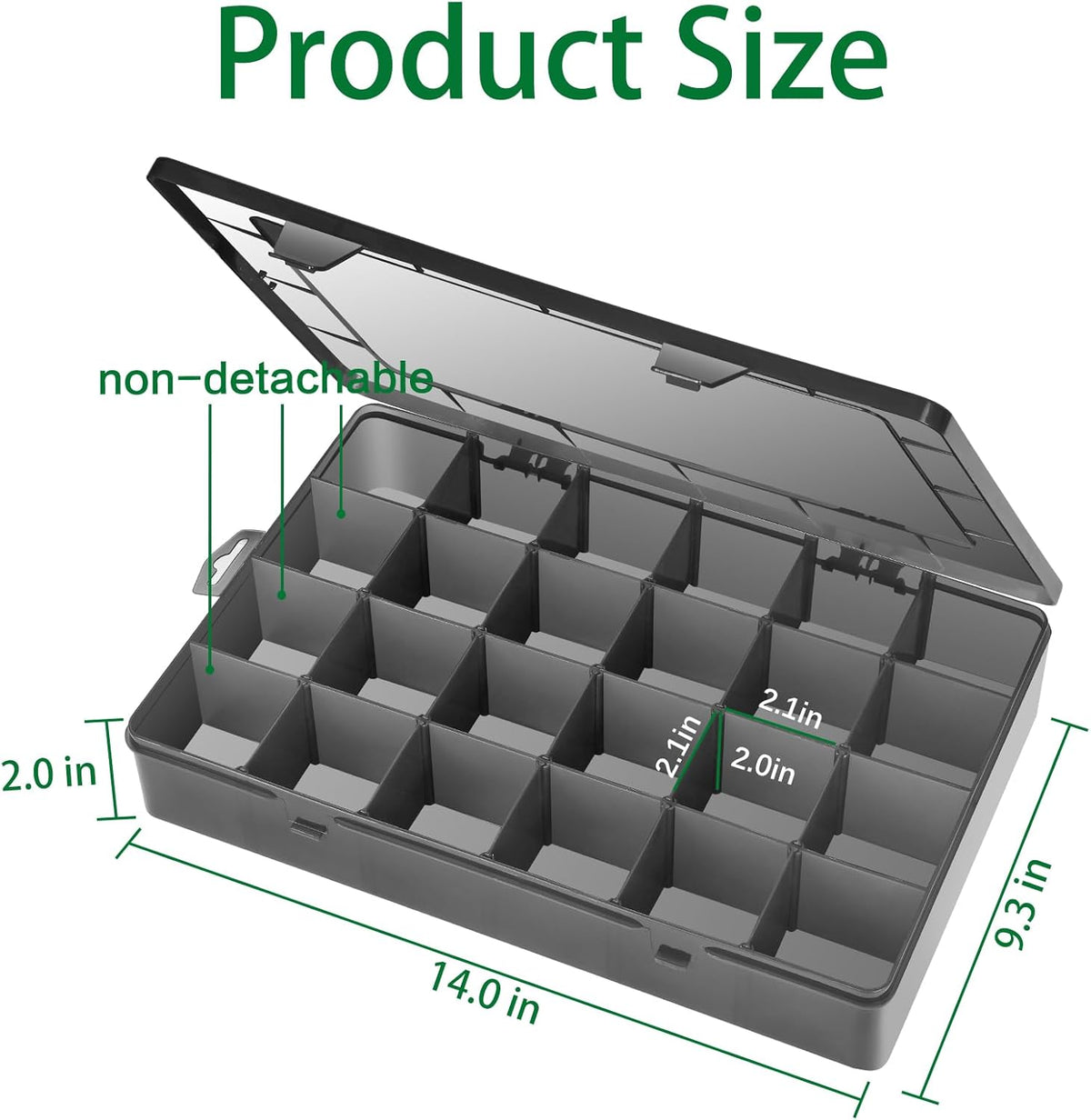 Gbivbe Large 24 Grids Plastic Organizer Box Adjustable Dividers,Clear Storage Box for Jewelry, Art DIY Crafts, Washi Tapes, Beads and Small Parts