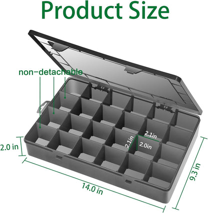 Gbivbe Large 24 Grids Plastic Organizer Box Adjustable Dividers,Clear Storage Box for Jewelry, Art DIY Crafts, Washi Tapes, Beads and Small Parts