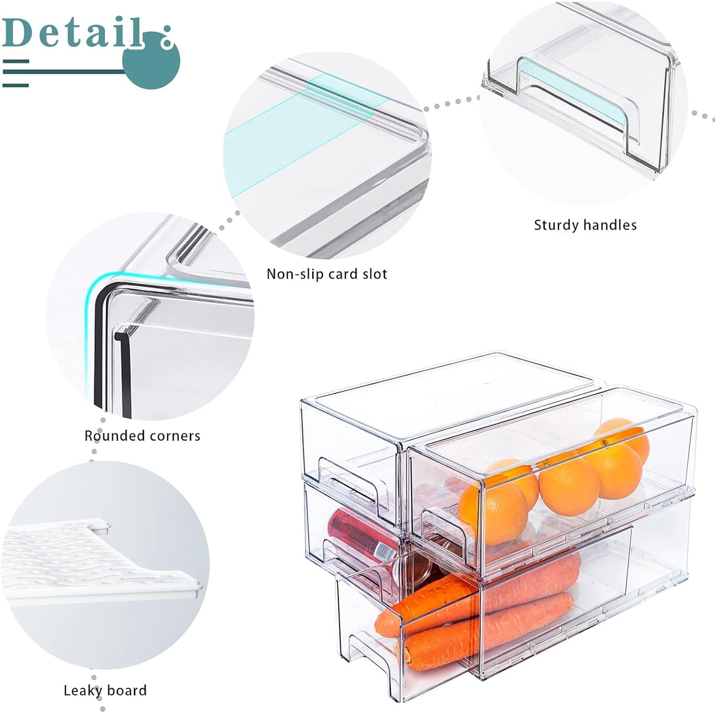 Mano 2Pack Clear Fridge Drawers Pull Out Stackable Refrigerator Drawer Organizer Bins Pantry Storage Box Plastic Food Containers for Kitchen Bathroom Office Closet (2pack-Large)