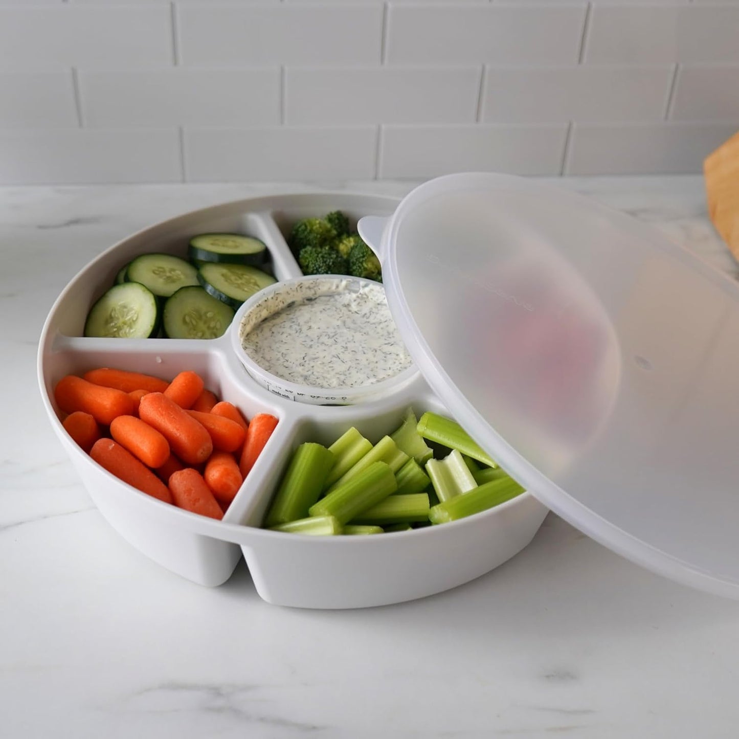 Heavy-Duty Divided Serving Tray with Leakproof Lid-6 Divided Compartments to Serve & Store Food, Snacks, Fruit Tray, Veggie Platter - 100% Made In USA by TEGRIWARE (Arctic Blueberry)